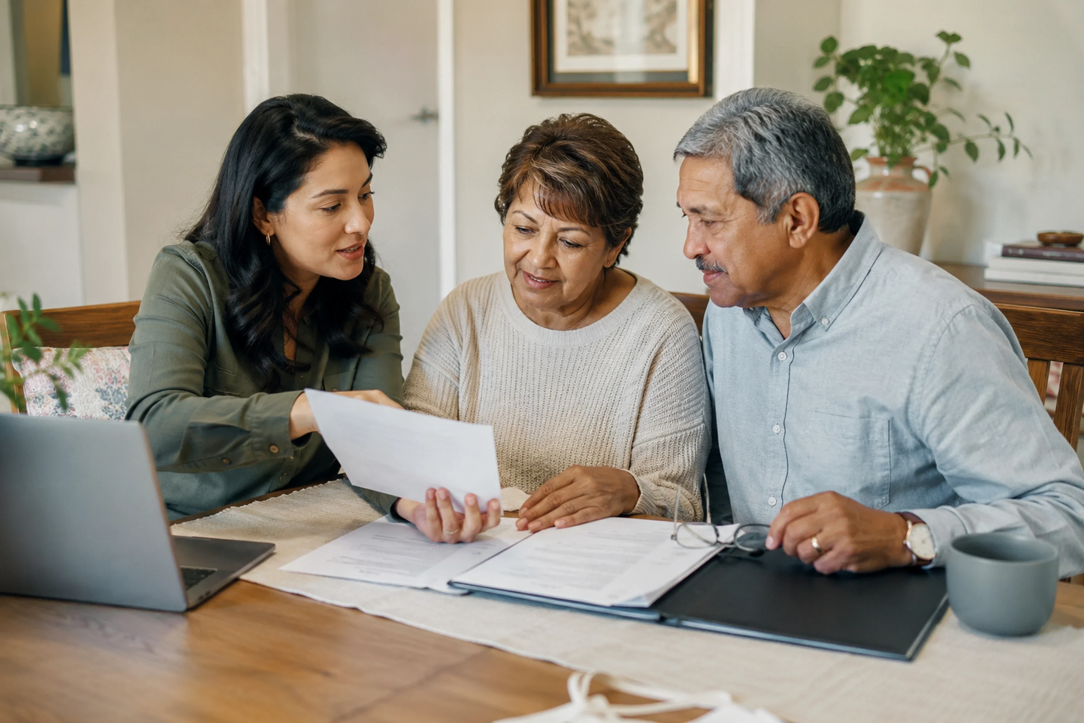 Illustration of a family reviewing shared financial priorities and beneficiary decisions