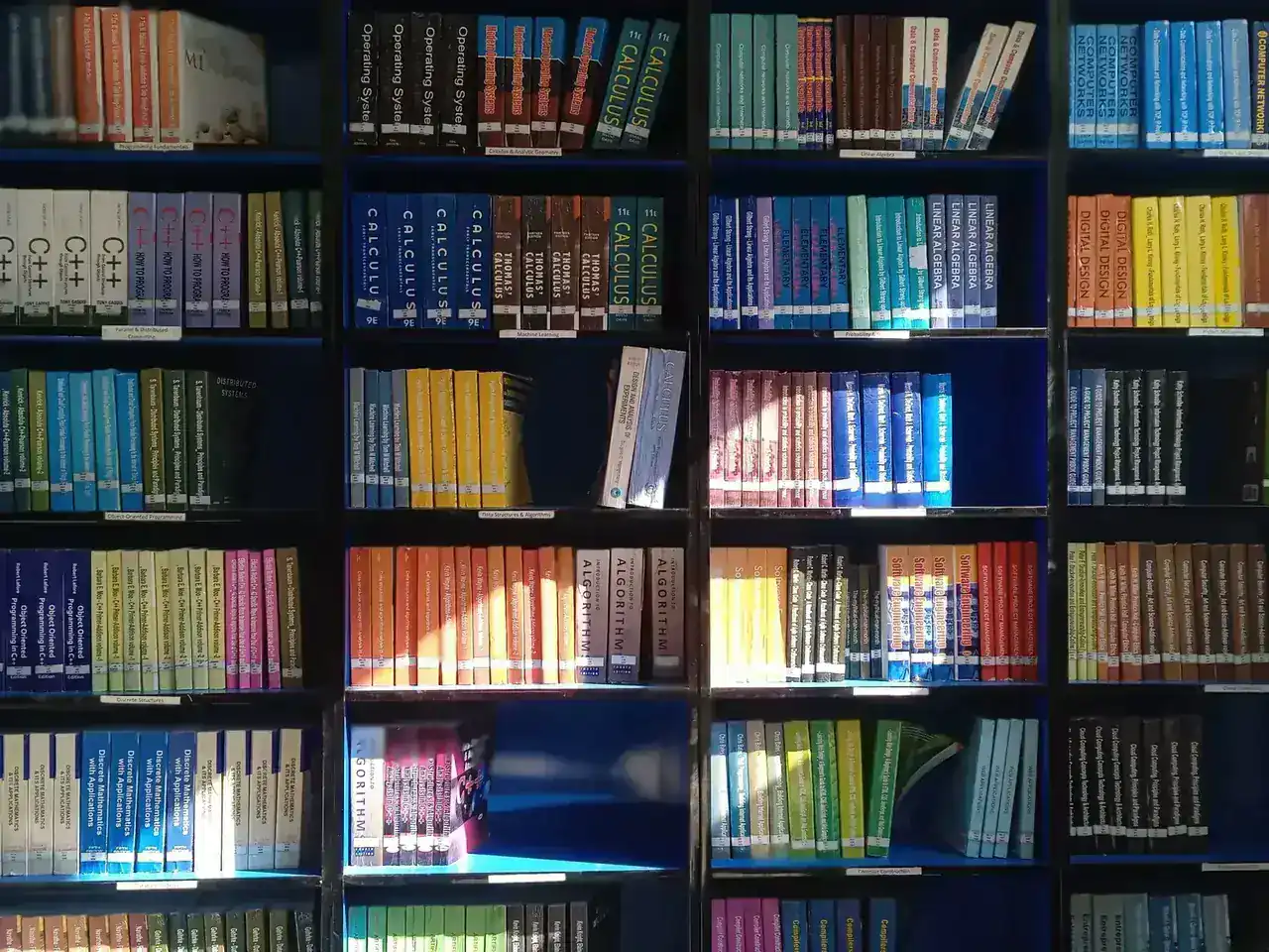Financial reference library shelves