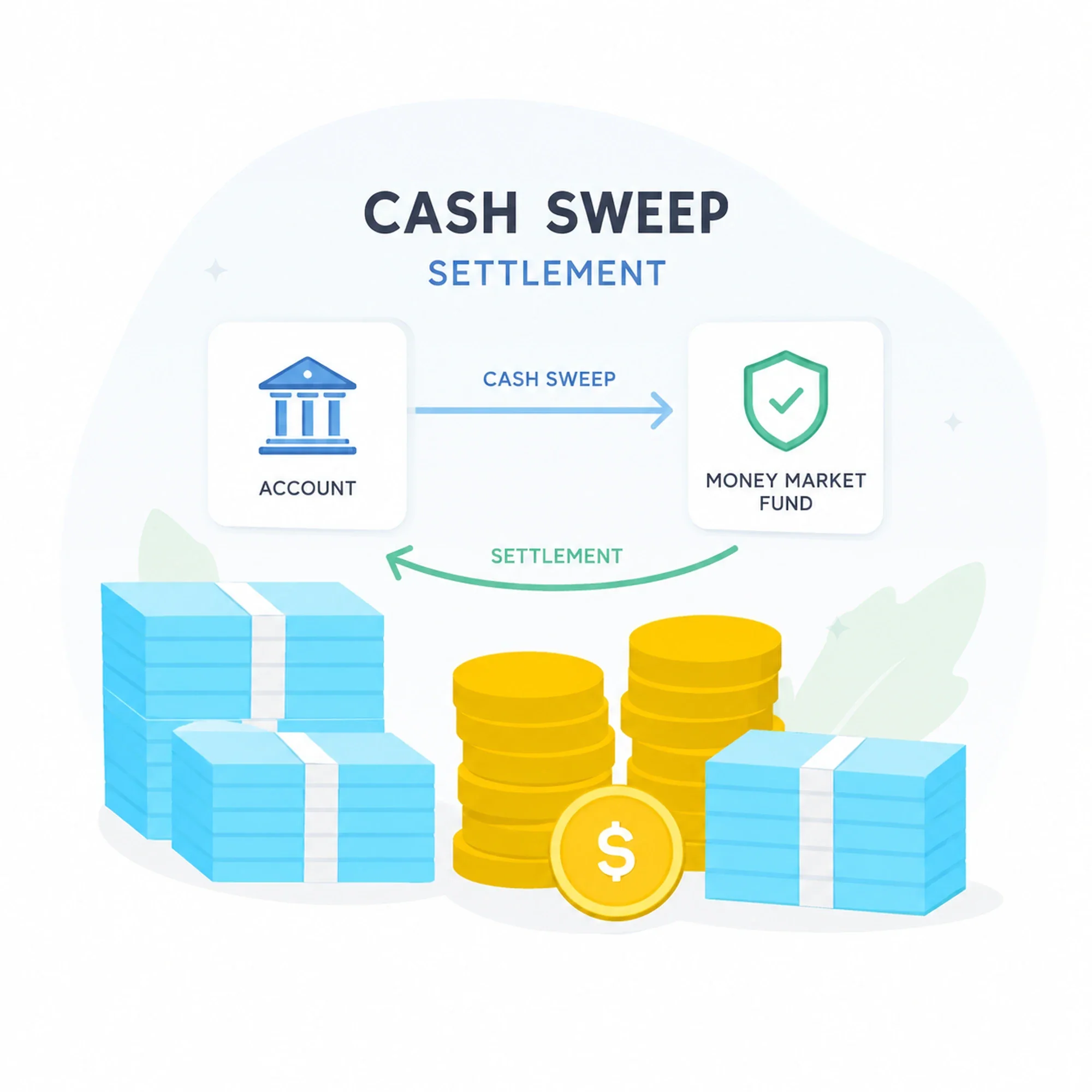 Illustration of cash and coins moving through a financial account