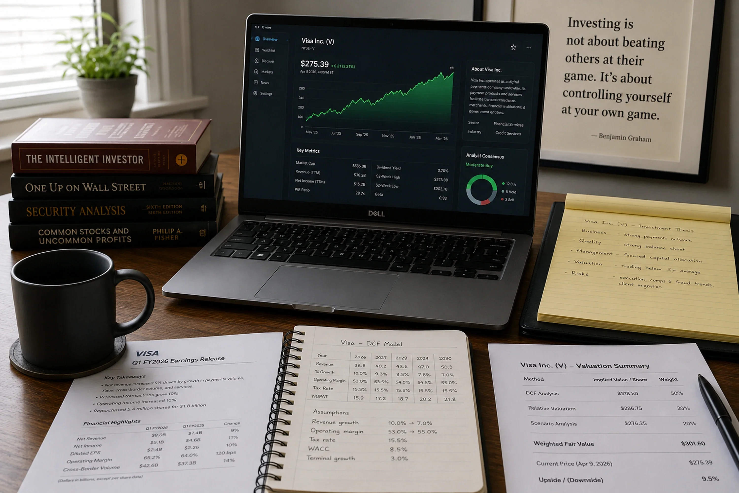 Laptop displaying market data during an investment review
