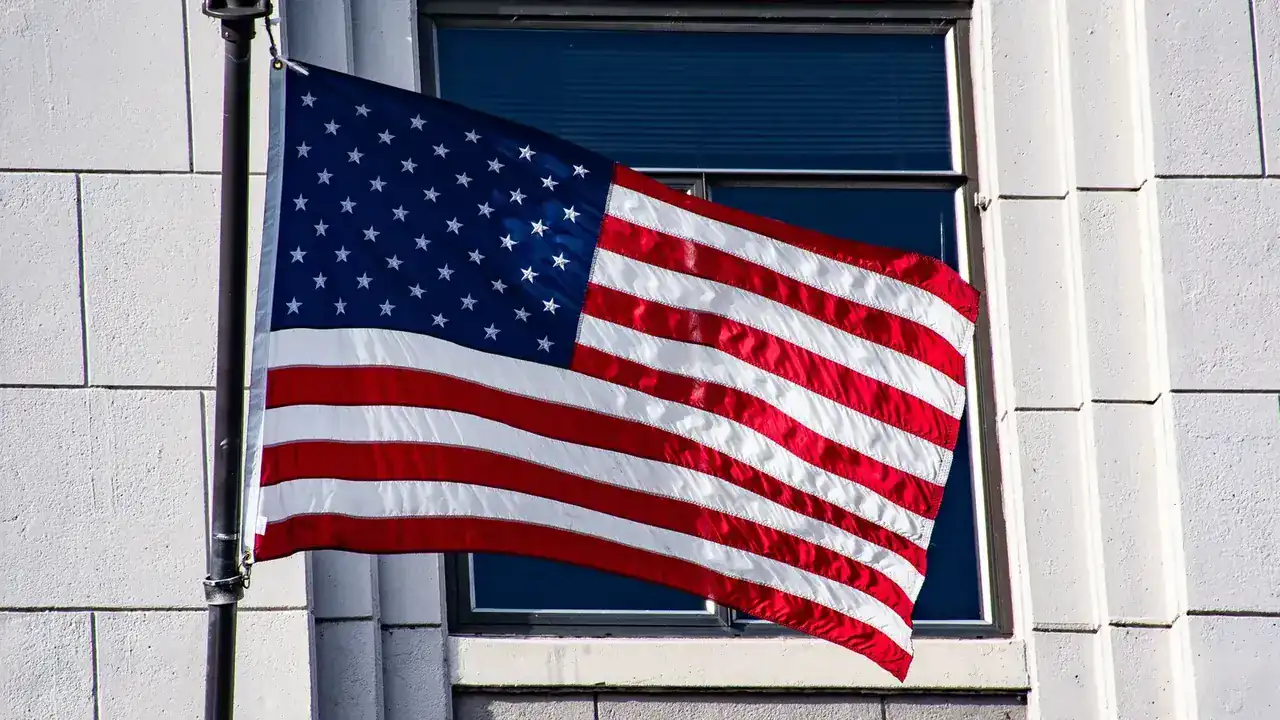 United States flag outside a building